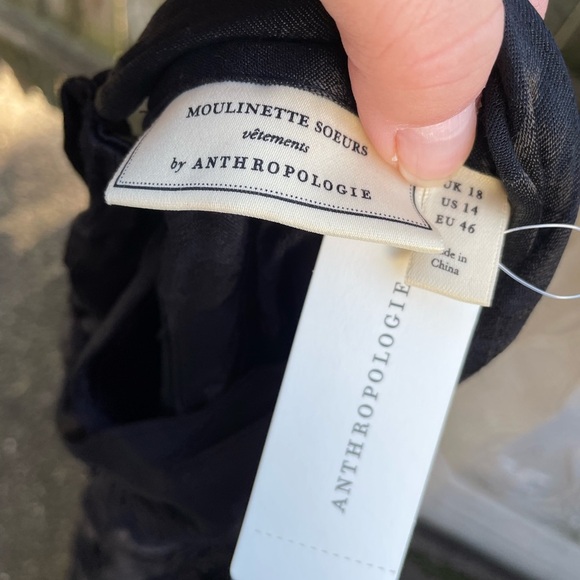 NWT MOULINETTE SOEURS ANTHROPOLOGIE FLORAL BECK RIE BLACK SATIN FLORAL BLOUSE - Picture 5 of 6